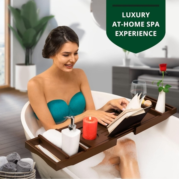 ROYAL CRAFT WOOD Bathtub Tray Caddy Bamboo Expandable22.01"L x 30.98"W x 10.98"H - Picture 5 of 7